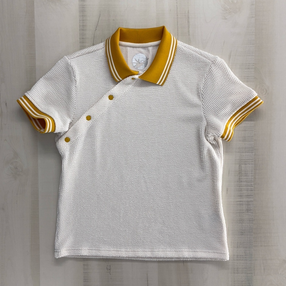 MARIE BIRDIE ribbed yellow white tennis golf athletic shirt pickleball L 16Y